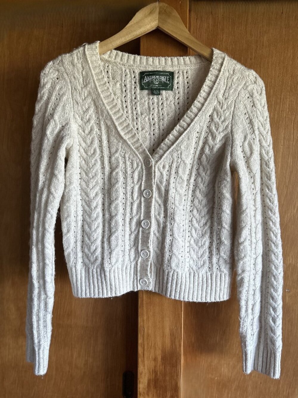 American Eagle Cable V-Neck Cardigan Sweater